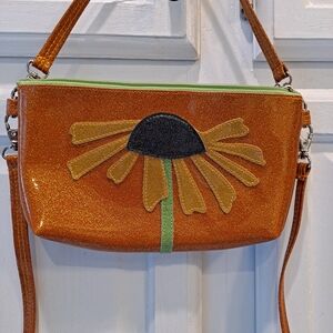 Glittersweet Vinyl Sunflower Crossbody and Wristlet Bag in Sparkling Orange